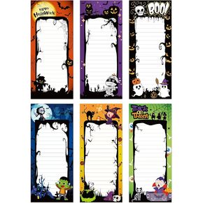 Whaline 6Pcs Halloween Magnetic Notepads Holiday List to-Do Paper Pad Grocery Shopping List Ghost Vampire Witch Cartoon Pattern Momo Notepad for Halloween Fridge Reminder Scratch Pad, 7.5 x 3.2"