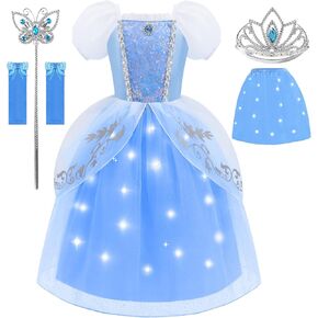 Light Up Princess Dress for Girls Lighted Princess Costume Blue Princess Dress Up for Halloween Cosplay Carnival