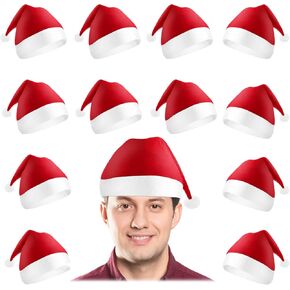 Santa Hat Adult,Non-woven Fabric Christmas Hat Upgrade Unisex Christmas Hat Adult Bulk for Christmas New Year Festive Holiday Party Supplies 12pcs