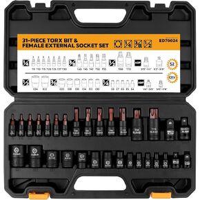 66-Piece Torx Bit & Hex Bit Socket Set: Premium CR-V & S2 Alloy Steel, Star T8-T70 & E-Torx E4-E24, High Torque Laser Marked for Automotive Mechanic