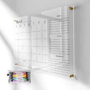 24x16" Clear Acrylic Wall Calendar with Dry Erase Surface, Monthly Planner Board, Includes Colorful Markers, Eraser, Multi-Color Mounting Screws, & Easy Install Kit - Ideal for Home & Office