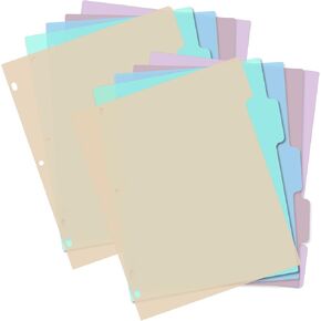 Jeffdad Binder Dividers for 3 Ring Binder, 5 Tab Binder Dividers Blank Write On Page Dividers Notebook Dividers Letter Size for School Office Home(10)
