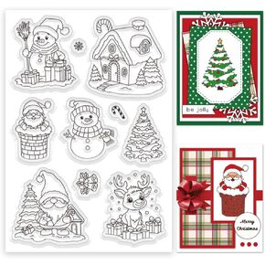INFUNLY Christmas Theme Clear Stamps for Card Making Winter Snowman Rubber Stamps Santa Claus Silicone Stamps Christmas Tree Transparent Stamps for Xmas Holiday DIY Scrapbooking Photo Album Decor