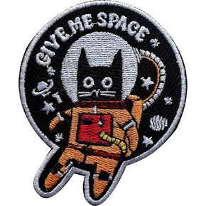 Give Me Space Patch, Sew On Iron On Astronaut Cat Embroidery Patches for Clothes Backpacks Hats Jeans Bags, Embroidered Patches, DIY Iron On Patch for Cat Lovers, Funny Gift for Introverters