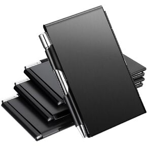 Chinco 4 Pieces Metal Pocket Notebook Portable Aluminum Notepad with Mini Pen Refillable Metal Notebook and Paper for to Do Lists and Note Jotting(Black)