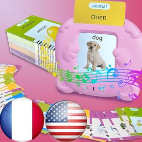 بطاقات فلاش إنجليزية فرنسية ثنائية اللغة - بطاقات فلاش ناطقة للأطفال، خطاب الجيب للأطفال الصغار من سن 3 إلى 12 عامًا، ألعاب تعليمية تعليمية، بطاقات لعب هدية مسموعة فرنسية، ألعاب حسية للتوحد (أزرق)