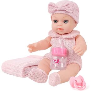12 inch Realistic Adoption Girl Baby Doll Playset with Knit Clothes and Accessories Includes Pacifier,Blanket,Feeding Bottle and Other Stuff