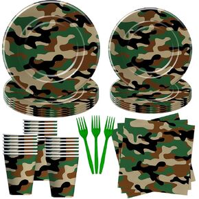 Camouflage Plates And Napkins Party Supplies - Camo Camouflage Themed Party Decorations Tableware, Plate, Cup, Napkin, Fork, Hunting Army Military Theme Birthday Table Decorations | Serve 24