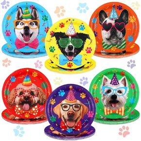 60 Pcs 9 Inch Dog Birthday Party Plates Disposable Dog Theme Decoration Plates Set Tableware for Kids Birthday Party Supplies Dessert Favors