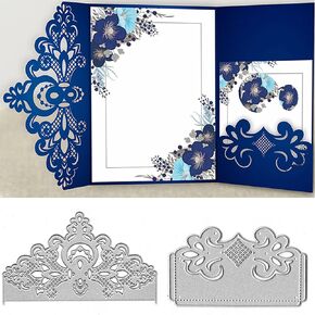 Adies 2pcs Lace Flower Metal Die Cuts ,Wedding Greeting Crad Frame Border Cutting Dies Cut Template Stencils for DIY Scrapbooking Album Decorative Embossing Paper Card Making 120*72mm/4.72*2.83inch
