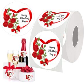 Happy Valentine's Day Labels Heart Red Rose Bouquet Sticker 2 inch Adhesive Valentine Decorative Love Wedding Party Favors Gift Tags Labels for Business Wrap,Boxes,Card,Envelope Seals 500pcs