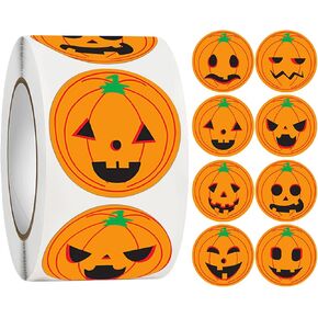 2024 New Pumpkin Stickers for Kids Teens, 500Pcs 1.5 Inch 8 Pattern Halloween Pumpkin Stickers Roll for Envelope Seals Card Cookie Cupcake Baking Party Favor Gift Box Decoration