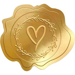 AnyDesign 500Pcs Gold Embossed Foil Seals Love Self-Adhesive Stickers Heart Pattern Wax Seal Labels Stickers for Envelope Wedding Invitations Greeting Cards Party Favor