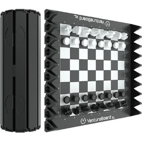 XL Full-Size 10 Inches Magnetic Unique Chess Set Board Game - Folding Board, Travel Chess Board Game Pieces - (Black/Grey)