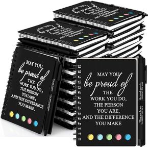 30 Set Employee Appreciation Gift May You Be Proud of The Work You Do Spiral Notebook Journal with Sticky Note Notepad Motivational Ballpoint Pen Bulk for Teacher Team Christmas Gift(Black)