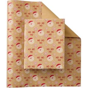 Pink Christmas Wrapping Paper Reversible Mini Roll 17 Inch X 33 Feet, Santa Claus and Christmas Tree Print Wrapping Paper for Kids Gift Wrapping, Christmas Family Party, Christmas Tree Decorations