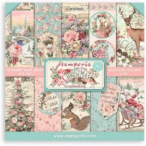 STAMPERIA INTL Stamperia-Pink Christmas-Mini Pad, 8 x 8 inches