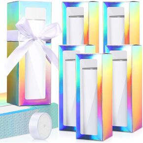 Honoson 24 Pcs Gift Boxes for Sublimation Tumblers Transparent Gift Box with Ribbon for 12oz, 20oz, 30oz Heat Press Sublimation Blanks Skinny Cup for Shipping Gift Wrapping (Black)