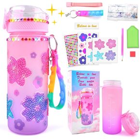 ASIOWELY Decorate Your Own Water Bottle Kits for Girls Age 4-12, Flower Painting Art and Crafts Gift for Girls Age 4-6-8-10, Fun Arts and Crafts Gifts Toys for School Christmas