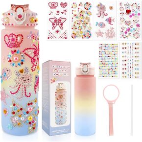 Decorate Your Own Water Bottle Kits for Girls, Easter Gifts for Girls Ages 8-12, Fun Art Kits with Glitter Gems Stickers, Arts and Crafts for Kids 4-6, DIY Water Bottle for Girl Birthday Gifts