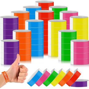 1400 Pieces Paper Wristbands for Events Neon Wrist Bands Waterproof Bracelets Hand Bands Concert Wristbands Colored Adhesive Wristbands for Party (Red, Green, Yellow, Purple, Pink, Blue, Orange)
