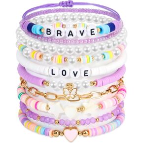 Lorfancy 12PCS Friendship Bracelets for Girls Women Clay Bead Colorful Beaded Bracelets Beach Stretch Stackable Bracelet Boho Jewelry for Girls Teens
