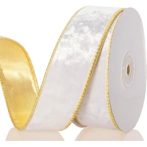 1 1/2 Inch Red Velvet Wired Ribbon – Double-Sided Gold Metallic and Red Velvet Craft Fabric Ribbon, Perfect for Christmas Bows, Gift Wrapping, Home Décor, 10 Yards/Roll