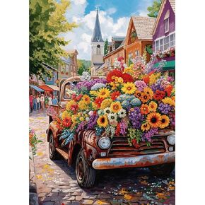 Sanjee Flowers in Car Diamond Painting Kits for Adults, 5D Diamond Art Kits for Beginner, DIY Round Full Drill Diamond Dots Paintings Diamond Painting for Home Wall Decoration Gift, 12x16inch