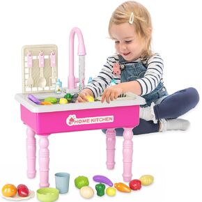 Doloowee Interactive Play Kitchen Sink Toys - Toddler Sink, Pretend Play for Toddlers 3-5, Play Food & Color Changing Utensils - Play Kitchen for Kids Boys Girls