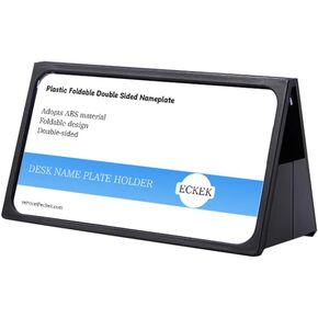 Desk Name Plate Holder, Plastic Sign Holder for Table Display, Foldable Double Sided Nameplate (Black 150*80mm/5.9*3.15 inches )