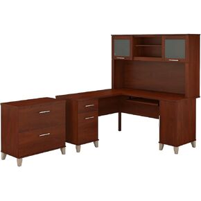 Bush Furniture Somerset L Shaped Desk with Hutch and Lateral File Cabinet
