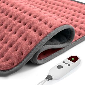 Heating Pad for Back Pain & Period Cramps Relief, 9 Heat Settings Electric Heating Pad for Knee, Neck & Shoulder, Auto Shut Off, Soft Machine Wash Fabric, Gifts for Mom, Women, Dad, 12'‘×24’, Gray