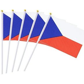 Hand Held Czech Republic Flag Czech Flag Stick Flag Mini Flag 50 Pack Round Top National Country Flags, Party Decorations Supplies For Parades,World Cup,Sports Events,International Festival