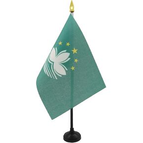 علم طاولة ماكاو 4 بوصة × 6 بوصة - علم مكتب ماكاو 15 × 10 سم - قمة رمح ذهبية - AZ FLAG