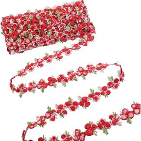 IDONGCAI Flower Embroidered Lace Trim 4.8 Yards Rose Applique Floral Lace Ribbon Trim for Sewing Crafts(Red)
