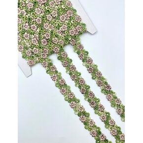 Designer’s Shop Embellishment Floral Lace Trim 3/4" x 5 Yard for DIY Crafting Sewing (Pastel Green/Lavender) VL 6119 Home Decor Trim