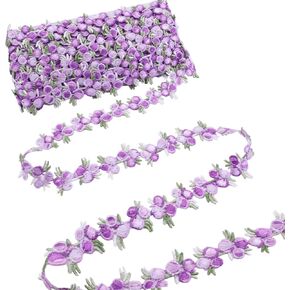 IDONGCAI Flower Embroidered Lace Trim 4.8 Yards Rose Applique Floral Lace Ribbon Trim for Sewing Crafts(Purple)
