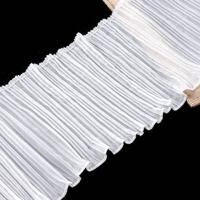 ANCIRS 3 Yards Ruffled Lace Trim for Craft Sewing, Woven Chiffon Fabric Trim for Bridal Wedding Dress Collars Sleeves Decoration Throw Pillow Decor Appliques Patches & Handmade DIY Sewing- White