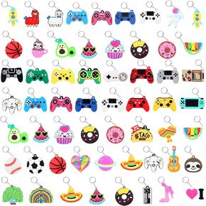 58Pcs Video Game Party Favors for Kids Keychains Cartoon Key Chains Donut Keychains Bulk for Kids in The Dark Keychains for Backpacks Classroom Prizes Birthday Party Favor Supplies