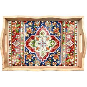 DIY 5D Diamond Art Painting Wooden Serving Trays with Handles Tray with Handles,Big Gem Wooden Serving Tray - for Parties Home Red Boho Decor (7.8x11.8 inches, Mandala -B