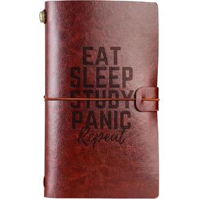 Funny College Student Gifts for Men Women, School Student Gifts Journal, 7.8"x5" Leather Embossed Refillable Notebook, Best gift for Christmas, Birthday, End of Year - Study Repeat
