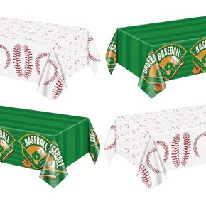 4-Pack Baseball Tablecovers, Baseball Birthday Decorations Baseball Party Supplies Disposable Plastic Tablecloth Baseball Field Print Tablecover for Baseball Theme Party Baseball Games, 51 x 86in