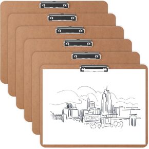 6PCS Extra Large 13'' x 17'' Drawing Clipboard, Horizontal Wooden Lap Boards Clipboard Low Profile Clip Art Clipboard Wood Material Drawing Clipboard, 3mm Thickness