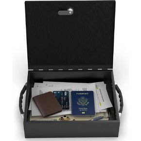 Fire Retardant Strong Box Security Chest, Fire Resistant Steel Lock Box to Safeguard Vital Documents, Medicine, Money, 0.25 Cubic Feet, 12.2" x 10.2" x 3.5" Interior, Black