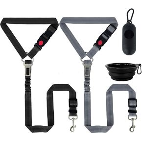 3 in 1 Dog Seat Belts Harness for Car,Adjustable Pet Seat Belt Harness for Cars,Restraint Secures to Headrest, Poop Bag with Dispenser and Dog Bowl（Blue&Black）