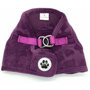 Purple Lovely Heart Print Fleece Padded Soft Dog Harness Safe Harness Winter Pet Harnesses for Medium Dogs, Large Size
