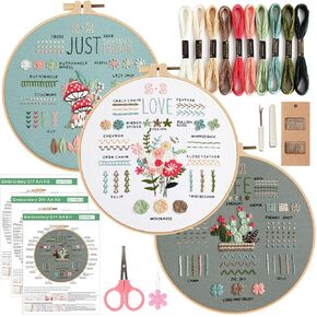 RUIJINC 3 Beginner Embroidery Kits, Easy Stitch Embroidery Kits, Adult Beginner Embroidery Kits, Children's Embroidery Kits, Very Meaningful Gifts