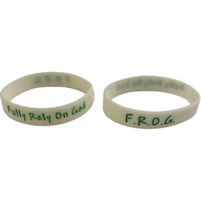 Inspirational Fully Rely On God Frog Glow In The Dark Wristbands Rubber Silicone Bracelets Religious Christian Ink Injected Embossed Size Small Bulk Halloween Trunk Treat 50 Count