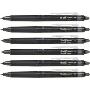 Pilot FriXion Point Clicker 0.5mm, Erasable Gel Needle tip Pens, Extra Fine Point, 6 pack (Black)