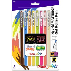 Pentel Arts Mattehop Gel Pen, (1.0mm), Bold Line, 8 Assorted Colors (K110VBP8M1)